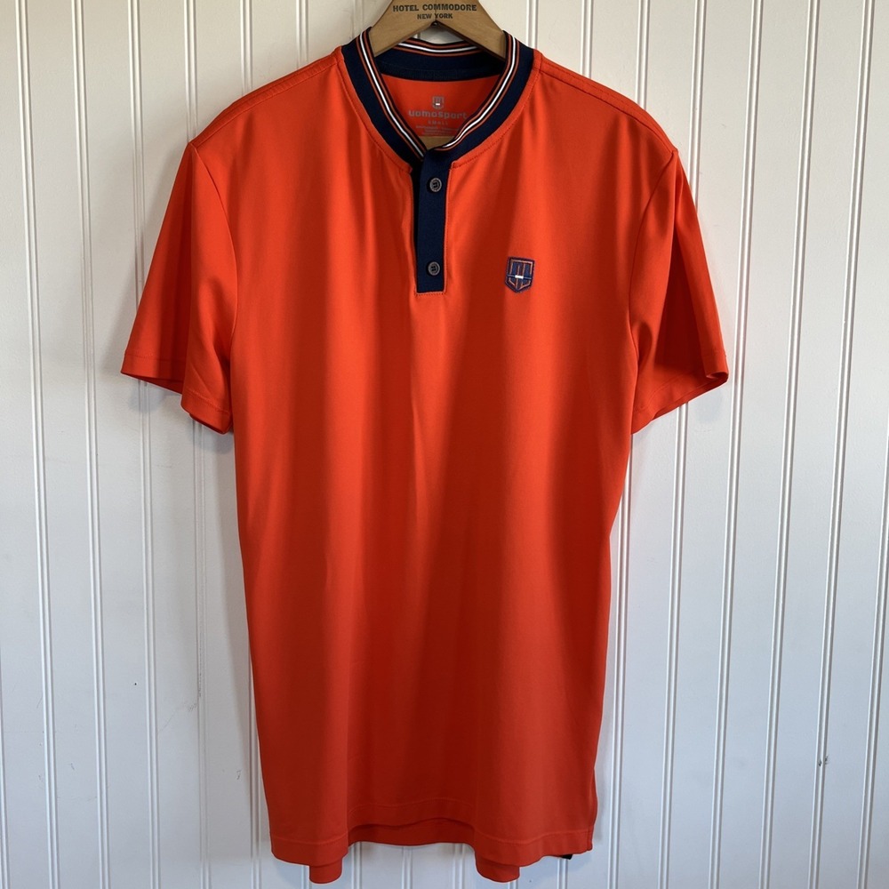 Uomosport Arancia Henley Men's Shirt Small Orange Navy Stretch Italian Quick Dry
